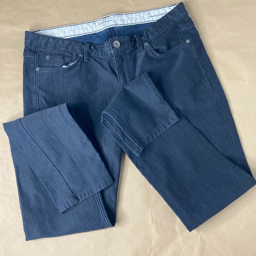 Lands' End Canvas 1963 super slim fit size 9 jeans in dark blue like new!